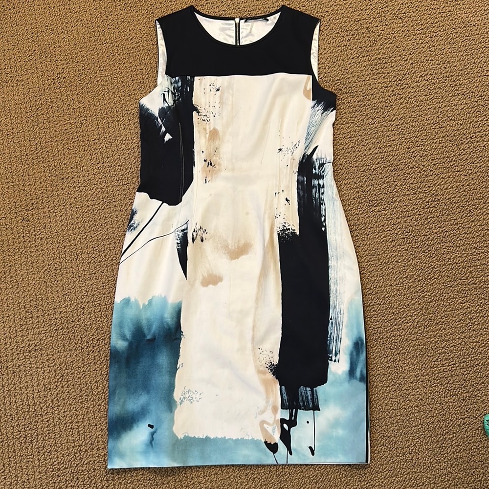 Elie Tahari Abstract Floral Watercolor Sleeveless Sheath Dress size 10